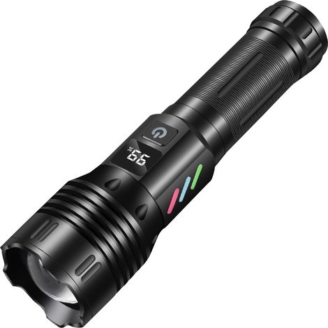 royaluxe - Lampe torche LED haute puissance 50 000 lumens, rechargeable par USB, lampe torche tactique militaire puissante, batterie 5 000 mAh avec affichage n (1/5)