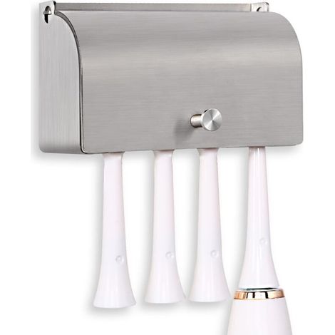 Porte-Brosse à Dents, Acier Inoxydable 304 Auto-adhésif Mural Anti-poussière Support pour Organisateur de Rangement pour Brosse à Dents(Argenté, 4 Emplacements)
