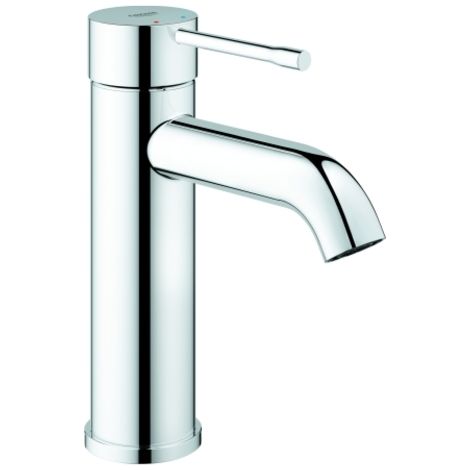 Grohe Essence 1-Loch-Einhand-Waschtischbatterie S-Size, Chrom, glatter Körper, Verstellbarer Mousseur, 5l/min