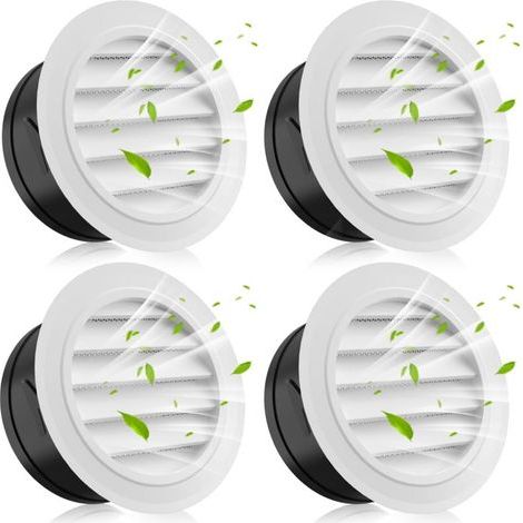 Pack of 4 four-inch soffit vents, round vent cover with integrated mosquito net, ABS louvered grille cover, white soffit vent for dryer (1/4)