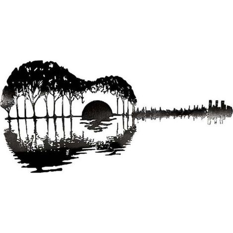 Abstrait Guitare Métal Art Déco Artisanat Créatif Décoratif Fer Artisanat Ornement Intérieur et Extérieur Cour Décoration Murale 25 10cm Noir (1/4)