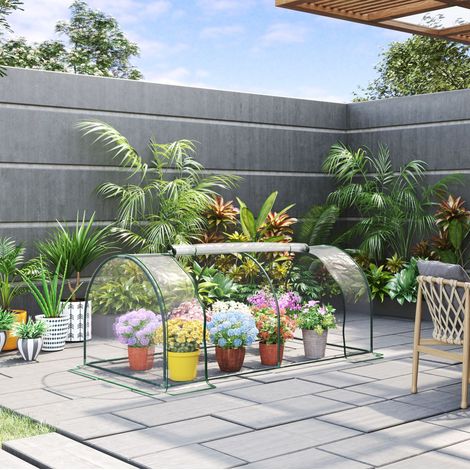 Serre de jardin tunnel avec porte, châssis en acier thermolaqué, bâche plastique verte, 200 x 100 x 80 cm, pour semis et culture au potager - CHICFURN (1/5)