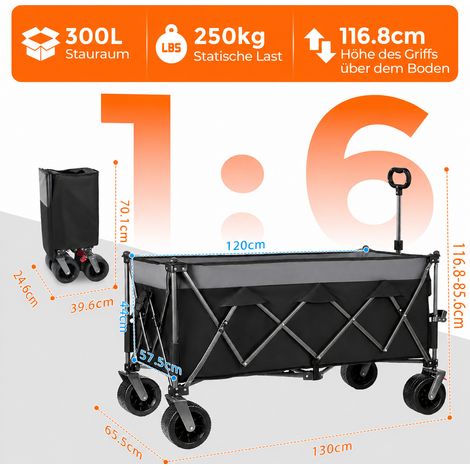 Carrello pieghevole 130×65,5×116,8 cm in acciaio nero, grande capacità - MEUBLIV (1/5)