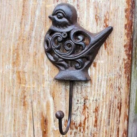 Patère murale décorative en fonte en forme d'animal, porte-manteau mural, crochets robustes pour chapeaux, clés, manteaux (Petit oiseau), noir (1/5)