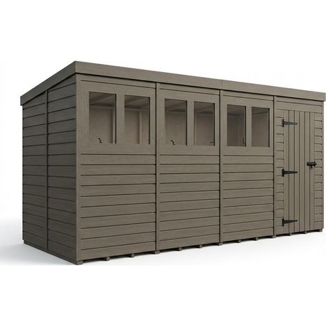 6ft x 9ft Composite Pent Garden Shed Single Door With Windows - Composite - L183 x W274 x H210 cm - Grey