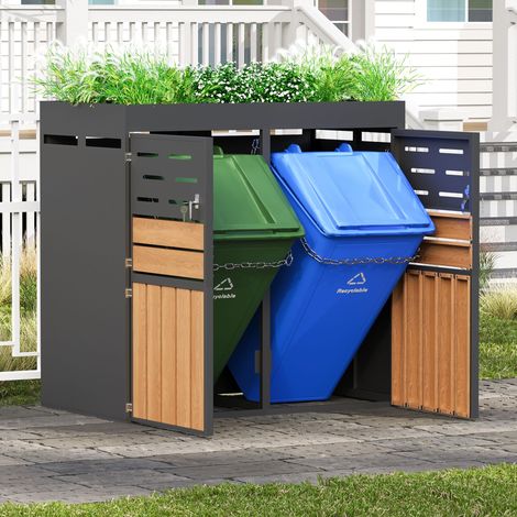 Armoire extérieure multifonctionnelle avec bac à plantes intégré, ventilation à lamelles, deux compartiments séparés, cadre en acier galvanisé et chaîne de sécurité – pour rangement et décoration de j (1/5)