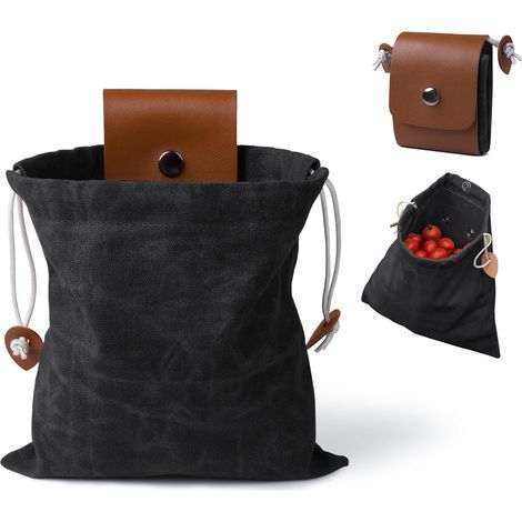 Pochette de cueillette / Sac de récolte pour fruits et légumes — Sac banane multifonction en toile et sac à outils (Noir) (1/5)