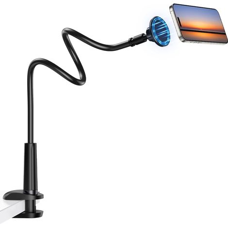 Support Telephone Lit Réglable Et Pivotant 360° avec Col de Cygne Support Téléphone avec Anneaux en Métal avec 17 16 15 14 13 12 Pro Max Plus Et Coque, Pixel 10 (1/5)