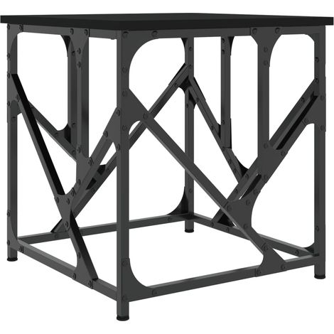 Mesa de centro auxiliar de diseño industrial 45 x 45 x 47,5 cm de madera de ingeniería negra y metal DEC039649