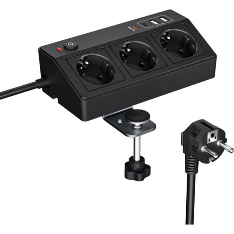 Multiprise avec USB C PD 20W, Multiprise 3 Prises 4000W/16A, Parasurtenseurs, Câble 1,8M avec Interrupteur, Idéal pour Le Bureau à la Maison/au Bureau (3 Prises) (1/5)