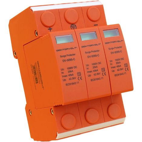 Parafoudre tripolaire 1000 V CC T2 pour installations photovoltaïques (1/5)