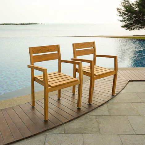 Lot de 2 fauteuils de jardin 92x58,5x58 cm en teck naturel