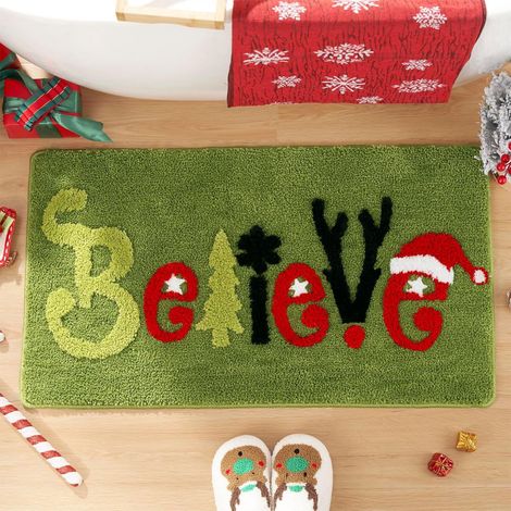 Tapis De Seuil De Noël - Motif Croix Et Chapeau De Père Noël - Matière Velours Polyester - Pour Entrée Intérieure - 40 X 60 Cm - 1 Pièce (1/5)
