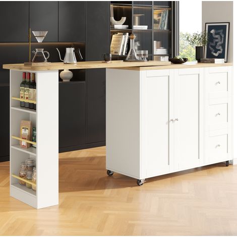 Mueble barra giratorio con almacenaje y ruedas blanco OKMYHOME (1/5)