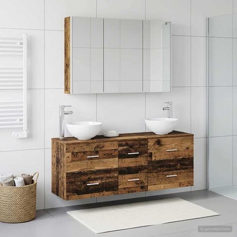 vidaXL Juego de muebles de baño 4 uds. Madera envejecida (1/5)
