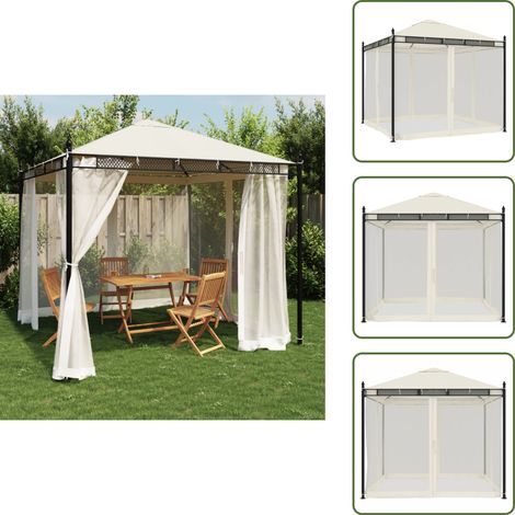 vidaXL Pavillon mit Netzwänden Creme 2,93x2,93 m Stahl