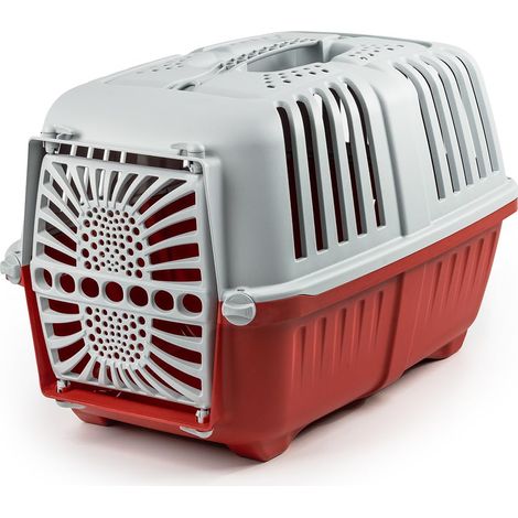 lionto Scatola da trasporto in plastica riciclata per cani e gatti, Scatola per il trasporto di animali domestici, 48x31,5x33 cm, rosso (1/5)