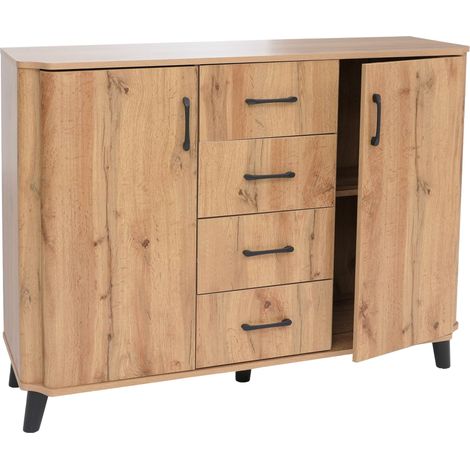 Comò cassettiera HHG-784, credenza, 4 cassetti, 2 ante MDF 92x120x40 cm, effetto rovere Wotan