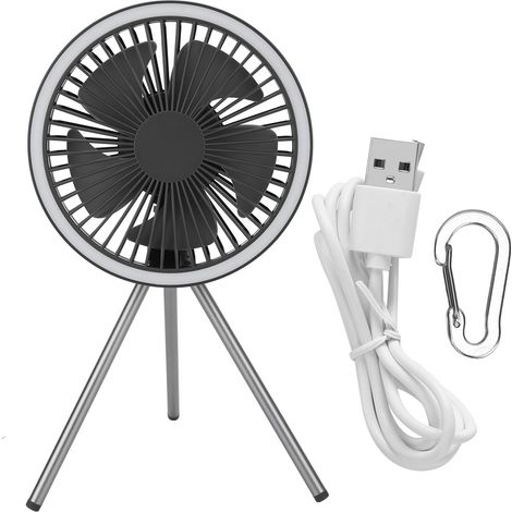 Nouveau ventilateur trépied d'extérieur, grande capacité, ventilateur de camping sans fil rechargeable par USB, mini ventilateur de plafond portable, gris. (1/5)