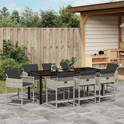 Garten Essgruppe 9 pcs Hellgrau Poly-Rattan