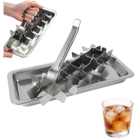 Bandeja para cubitos de hielo, 18 cubitos de hielo, Acero inoxidable, Molde para hielo casero, Para whisky, vodka y cócteles, Plateada (1/5)