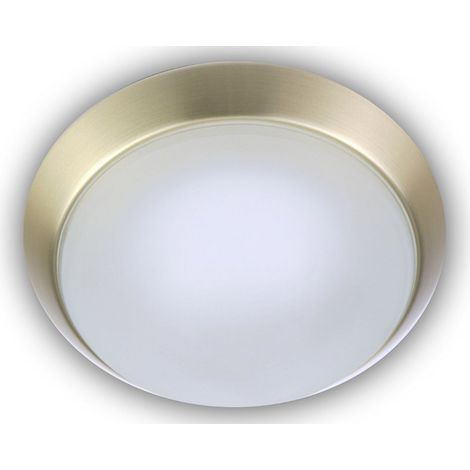Deckenleuchte, Glas Weiß mit Klarrand, Dekorring Messing matt, Ø 30cm (1/3)