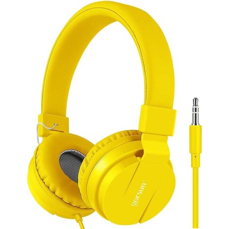 Casque audio pour enfants, arceau pliable et réglable avec prise jack 3,5 mm, compatible avec les téléphones portables et les ordinateurs portables MP3/4 (Jaune)