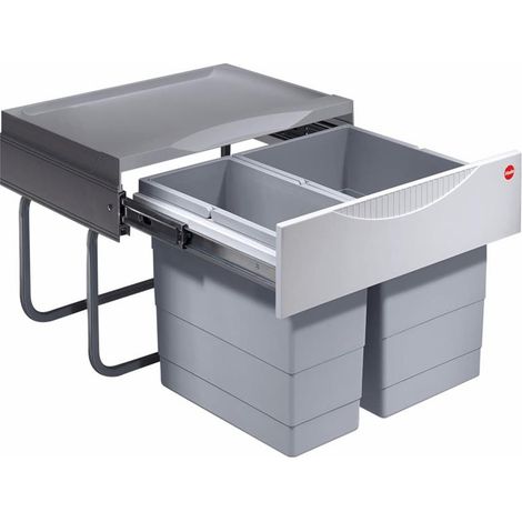 Poubelle encastrable tri sélectif 2 bacs 30L (18+12) Hailo Raumspar Tandem S Coloris - Gris