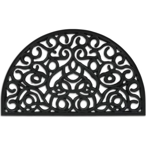 Zerbino decorativo mezzaluna esterno interno 75 x 45 x 1 cm funzione antiscivolo design elegante in gomma nera 130010685