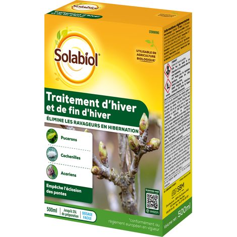 SOLABIOL Traitement D'Hiver & De Fin D'Hiver - 500ml - Traitement Préventif - Elimine Œufs & Larves - Jusqu'à 25L De Solution SOHIV500N
