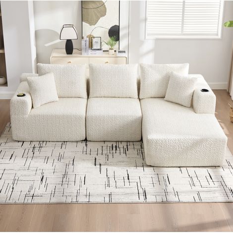 Divano angolare 3 posti 261x164x81 cm beige, senza montaggio, chenille con contenitori MEUBLIV (1/5)