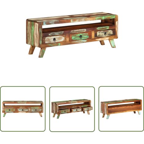 The Living Store Meuble TV Multicolore 110x30x40 cm Bois massif de récupération - Meuble Tv - Meuble Multimédia - Meuble Design - Meuble Vintage - Mobilier Ecologique (1/5)