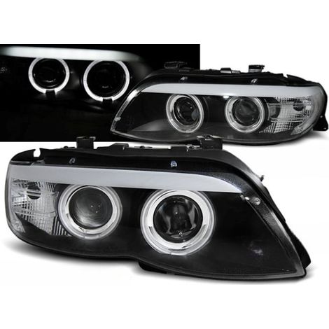 Paire de feux phares BMW X5 E53 de 2003 a 2006 angel eyes Xenon noir-27361103 (1/2)