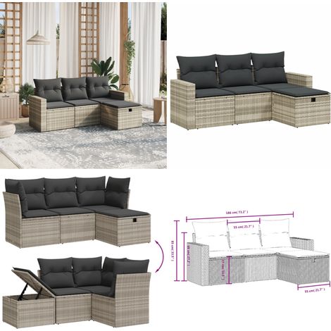 4-tlg. Garten-Sofagarnitur mit Kissen Hellgrau Poly Rattan - Gartengestell - Gartenmöbelset - Lounge Set - Rattan Gartenmöbel - Gartenlounge - Home & Living (1/5)