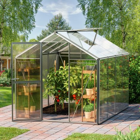 GFP Invernadero ECO-Star 4 estructura de aluminio 192x256 cm, placas de policarbonato de 6 mm - con sistema de apertura automático de ventanas y base de cimentación (1/5)