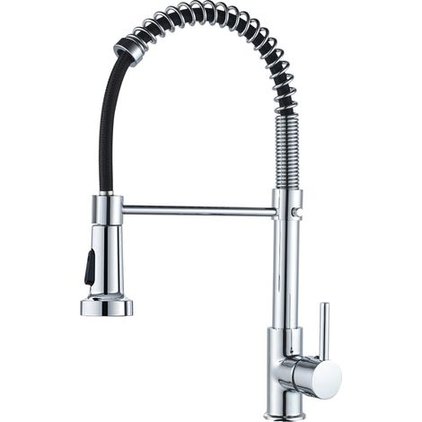 Robinet de cuisine ressort à poignée laiton avec douchette extractible mitigeur d'évier de cuisine (chromé) (1/5)