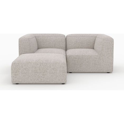Sofá modular Hestia de tela beige de 2 plazas con puf