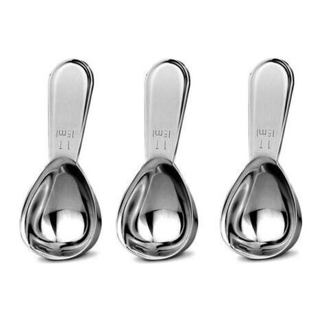Lot de 3 cuillères à café en acier inoxydable avec poignées courtes, cuillère à mesurer pour café, thé en vrac, sucre ou farine (15 ml court) (1/4)