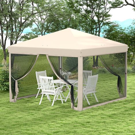 Gazebo jardin 3x3 Beige m moustiquaires anti uv cadre acier sac transport terrasse