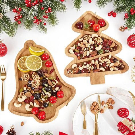 Käsebrett – 28 cm Weihnachts-Charcuterie-Brett  Serviertablett aus Holz für Weihnachten, festliches Vorspeisentablett, ideales Tischtablett für Partys, Abendessen, Empfänge und den täglichen Gebrauch (1/3)