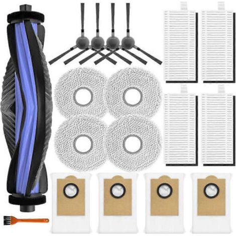 Pièces de rechange et accessoires pour aspirateur robot Lefant M3 : brosse latérale rotative, sacs à poussière, filtre HEPA et lingettes de nettoyage. (1/5)
