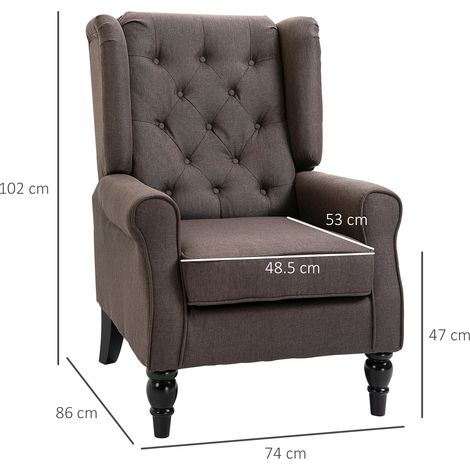 Fauteuil français pour le salon avec assise et coussin rembourrés, en polyester, 74x86x102cm, marron. (1/5)