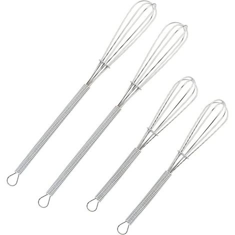 Lot de 4 mini fouets de cuisine en fil de fer pour œufs, sauces, mini-fouets argentés de 12,7 cm et 17,8 cm (1/4)