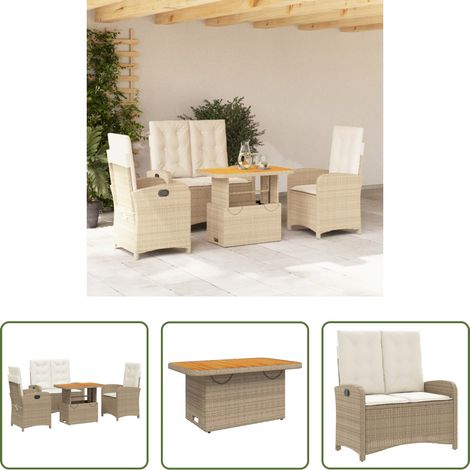 vidaXL Relaxsessel - 4-tlg. Garten-Essgruppe mit Kissen Beige Poly Rattan (1/5)