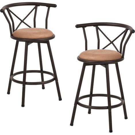 MEUBLE COSY Set di 2 Sgabelli da Bar o Cucina, Girevole a 360°, con Schienale e Poggiapiedi, Imbottiti in Similpelle, per Bancone, Sala da Pranzo e Casa (1/5)
