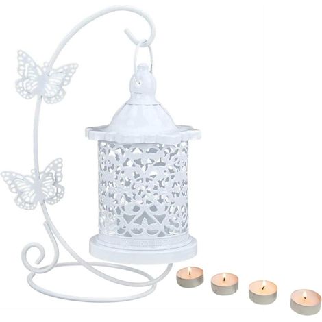 Bougeoir Mignon de Cage à Oiseaux, bougeoirs décoratifs de Cage à Oiseaux Blanc Petit Porte-Bougie Chauffe-Plat en métal Lanterne de Bougie Vintage décorative (1/5)