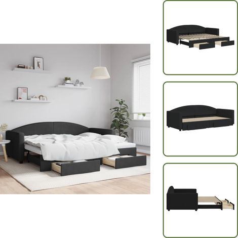 The Living Store Lit de jour avec gigogne et tiroirs sans matelas noir 90x200 cm - Canapé-lit (1/5)