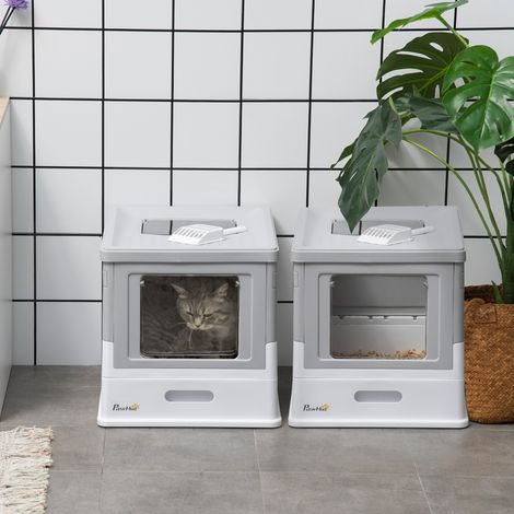 Lot de 2 maisons de toilette pour chat pliable double porte battante et supérieure pelle fourni 47,5 x 35,5 x 36,7 cm