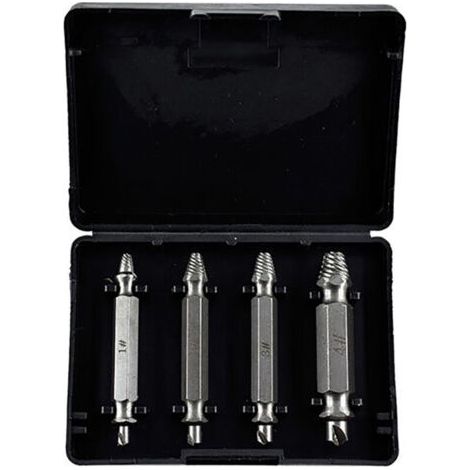 Extracteur de vis en acier rapide, jeu de 4 pièces à double tête pour extraction de vis cassées et réparation de filets endommagés, finition argentée. (1/2)