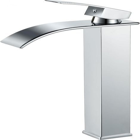 Robinet Lavabo Cascade - Laiton H59 - Bec 232 mm - Finition Chromée - Pour Salle De Bain - 1 Pièce (1/5)